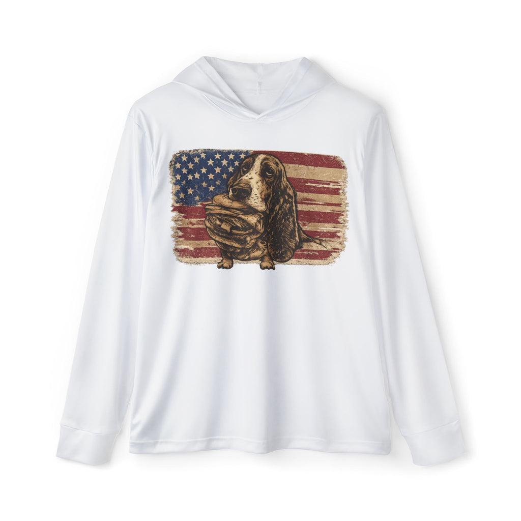 Patriotic Basset Hound Hoodie - American Flag Dog Warmup Pullover