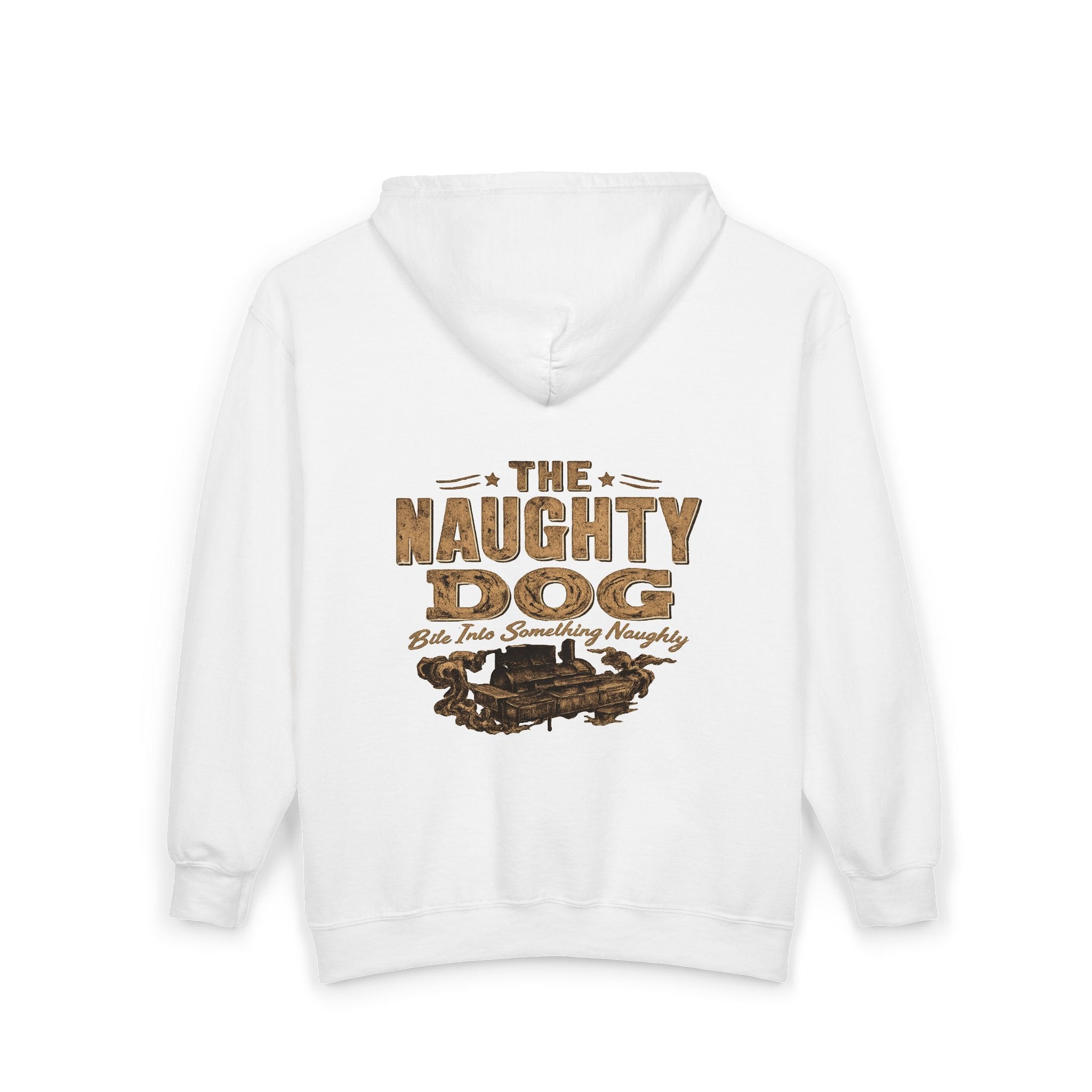 Basset Hound American Flag Zip Hoodie — "The Naughty Dog" Retro Graphic