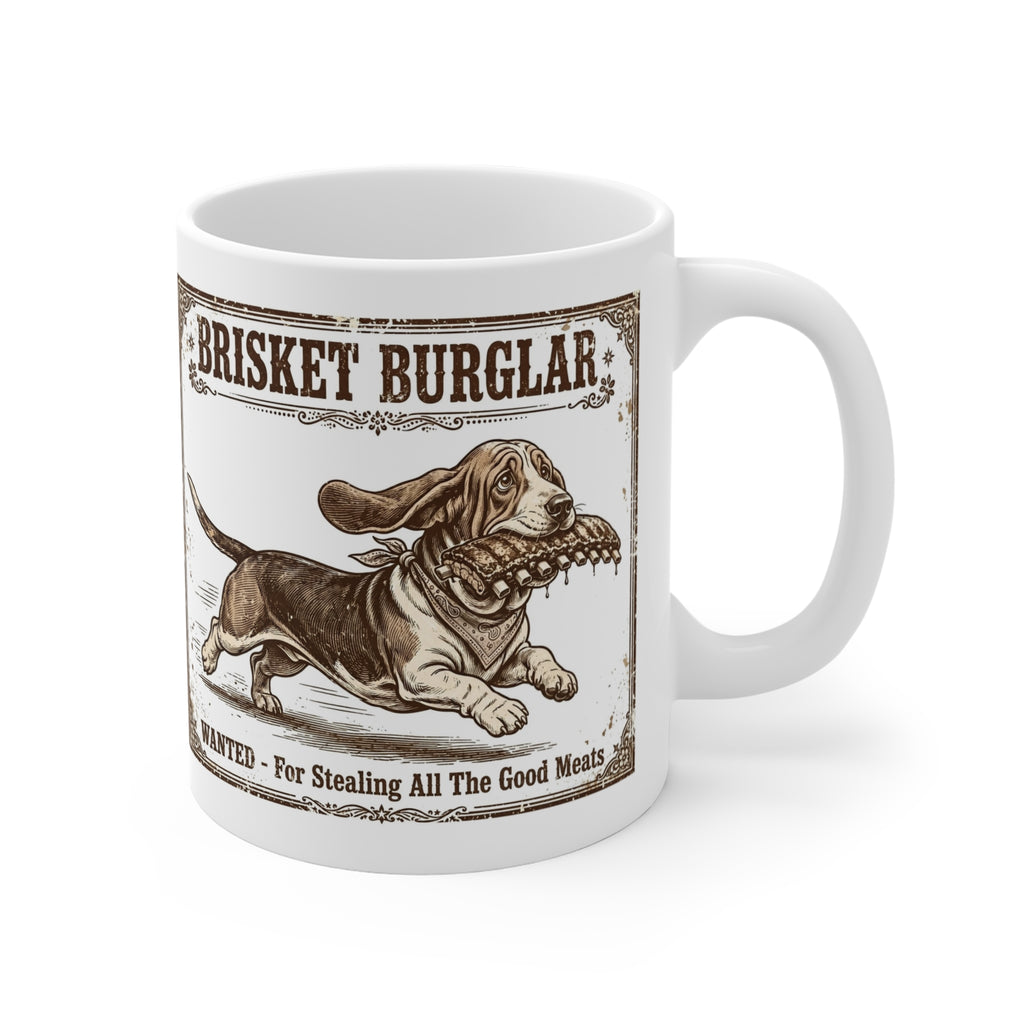 Brisket Burglar Mug — Funny BBQ Dog Coffee Cup (11oz)