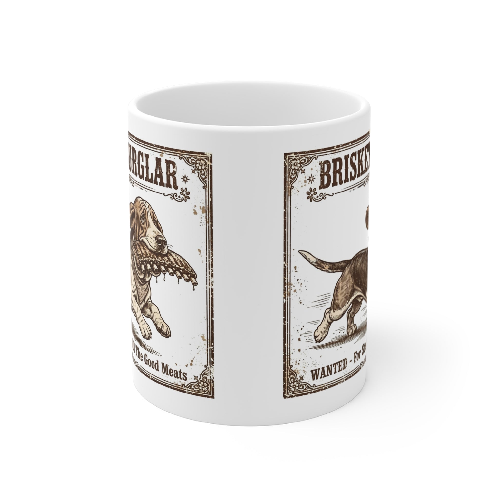 Brisket Burglar Mug — Funny BBQ Dog Coffee Cup (11oz)
