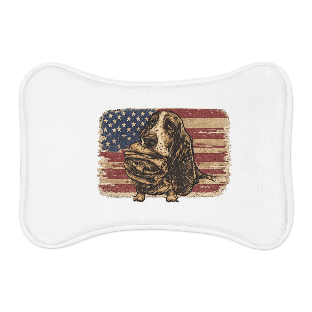Patriotic Basset Hound Pet Feeding Mat — American Flag Dog Bowl Mat
