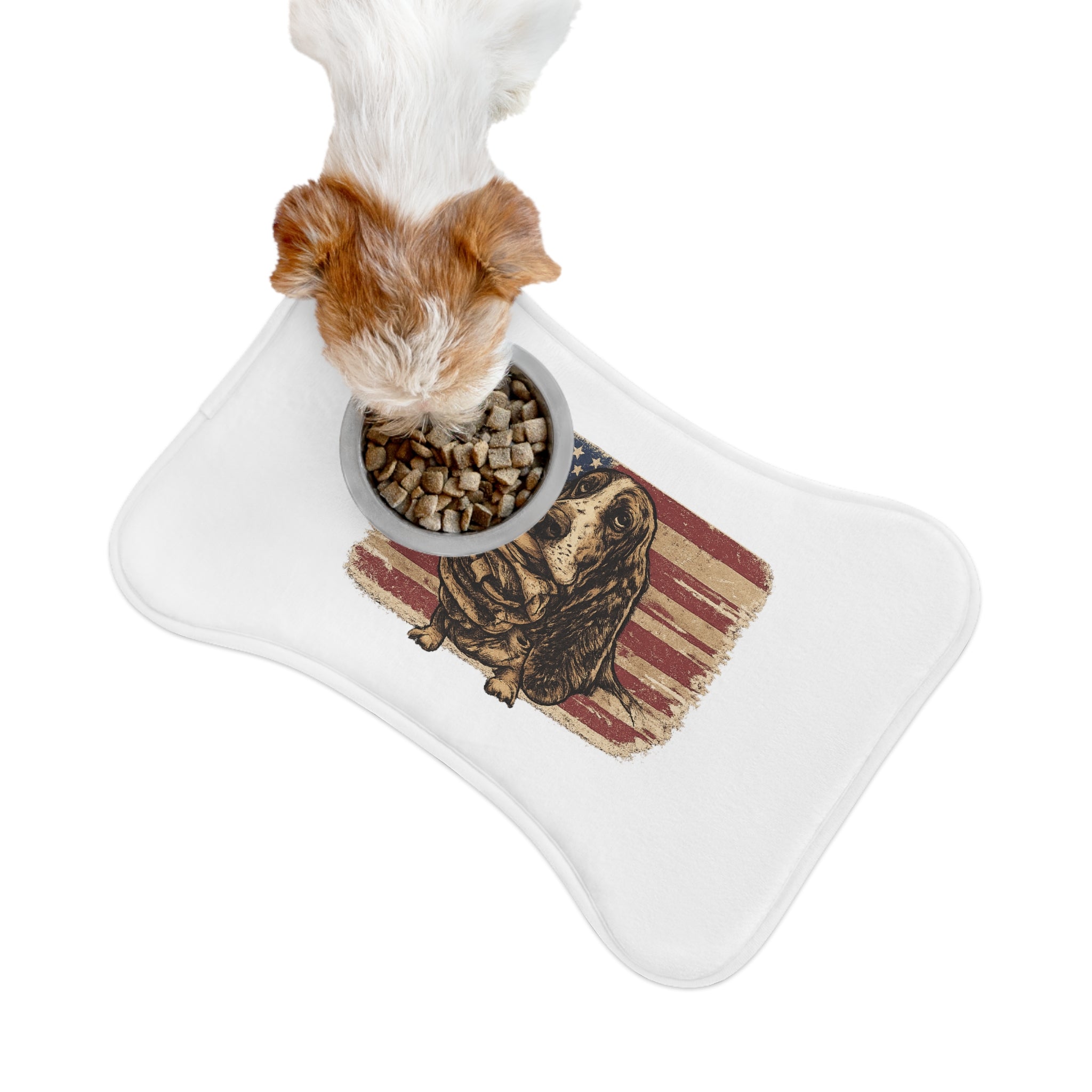 Patriotic Basset Hound Pet Feeding Mat — American Flag Dog Bowl Mat