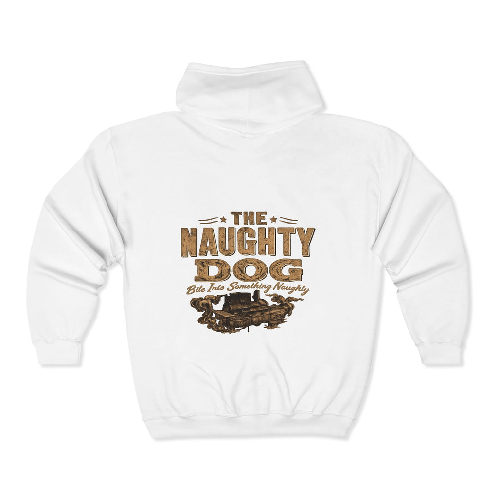Basset Hound American Flag Zip Hoodie — "The Naughty Dog" Retro Graphic