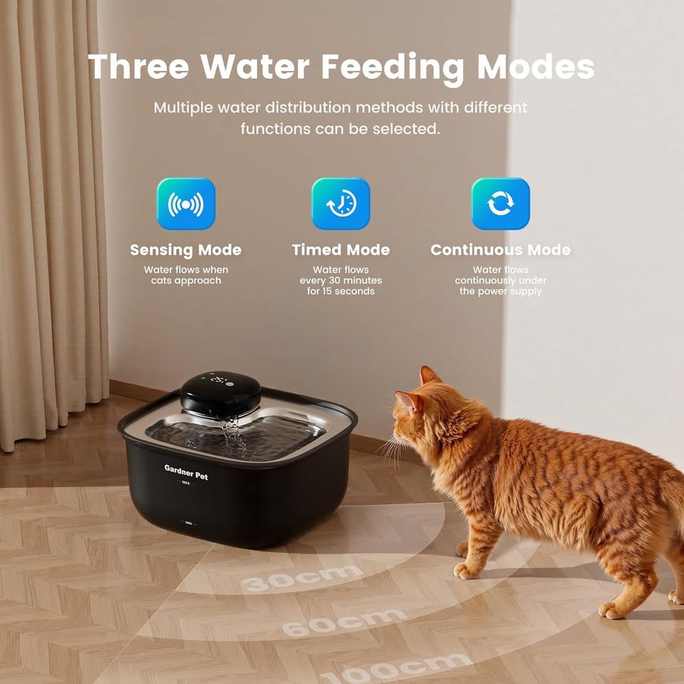 Wireless Cat Water Fountain Stainless Steel Tray, 3.78L Cat Fountain