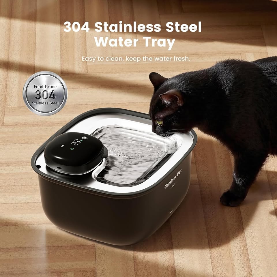 Wireless Cat Water Fountain Stainless Steel Tray, 3.78L Cat Fountain