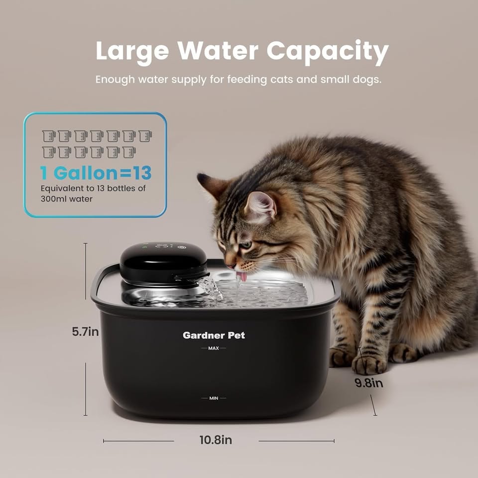 Wireless Cat Water Fountain Stainless Steel Tray, 3.78L Cat Fountain