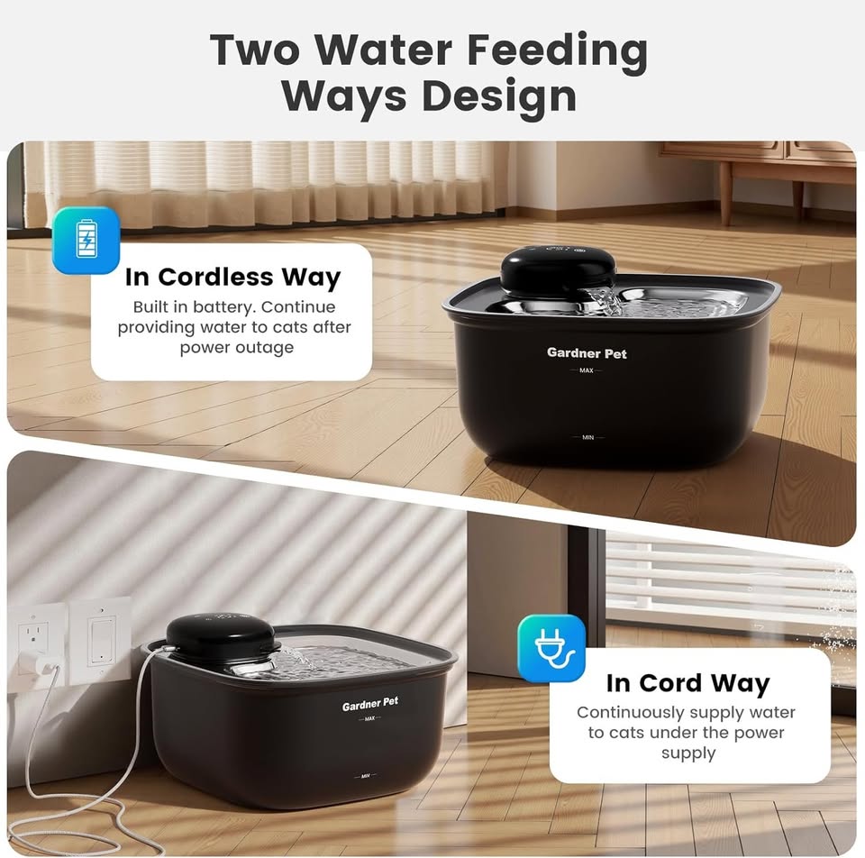 Wireless Cat Water Fountain Stainless Steel Tray, 3.78L Cat Fountain