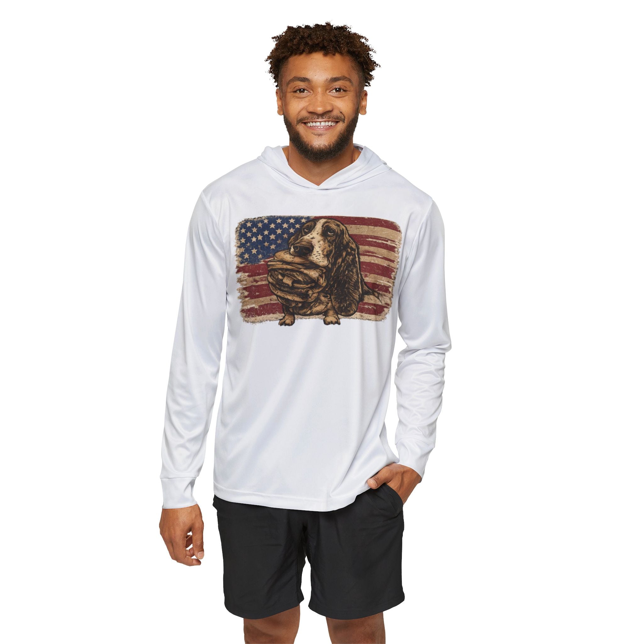 Patriotic Basset Hound Hoodie - American Flag Dog Warmup Pullover