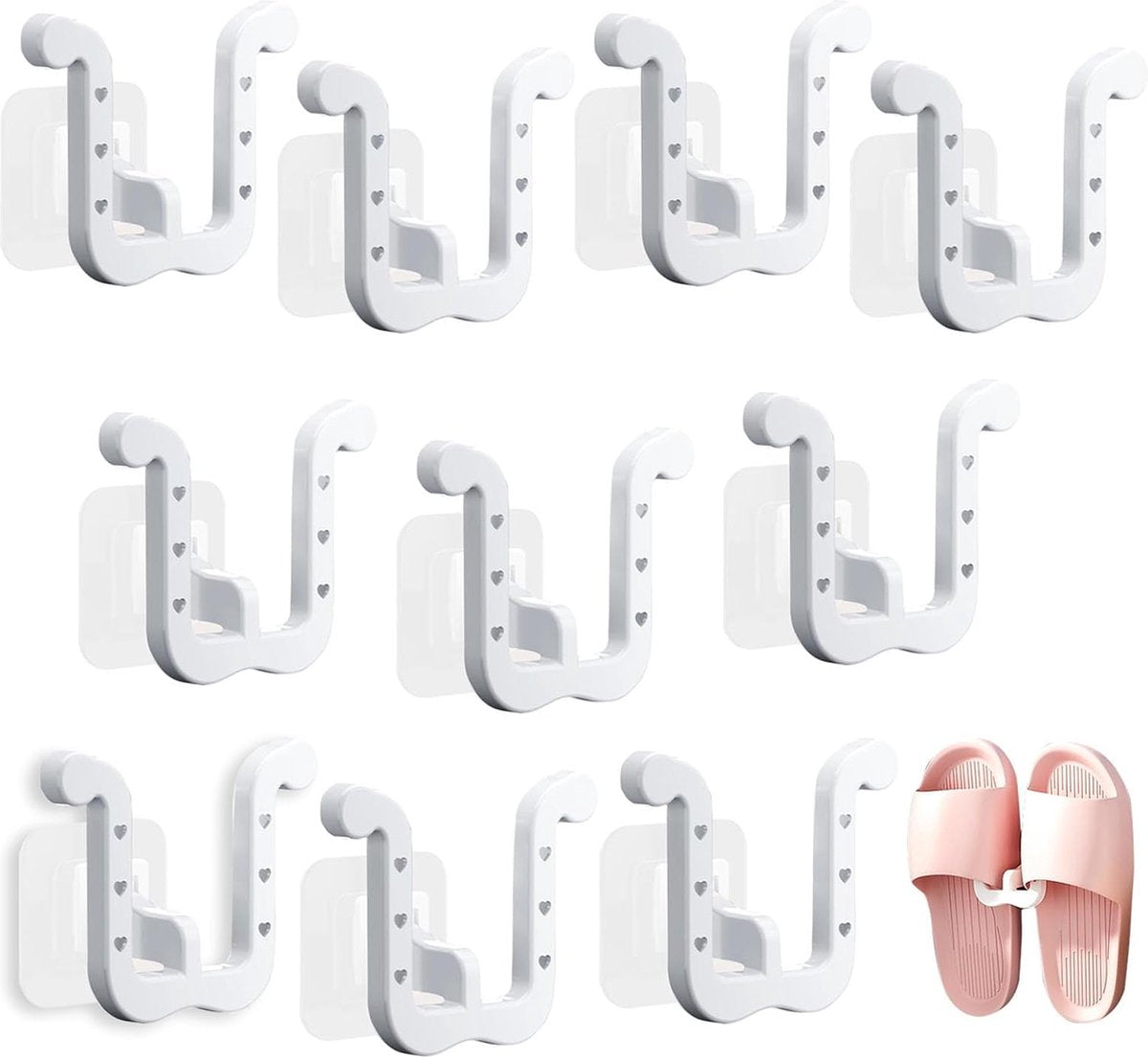 Shoe Storage - 10 Pieces - Universal - Hanging Shoes - Organizing Closet - Shoe Storage System - Self-Adhesive - Hanging Shoe Rack - Shoe Storage - Slipper Storage - Slippers Storage - Studio Shoe Rack - Shoe Rack for Studio - White