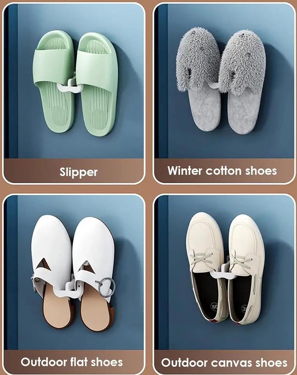 Shoe Storage - 10 Pieces - Universal - Hanging Shoes - Organizing Closet - Shoe Storage System - Self-Adhesive - Hanging Shoe Rack - Shoe Storage - Slipper Storage - Slippers Storage - Studio Shoe Rack - Shoe Rack for Studio - White