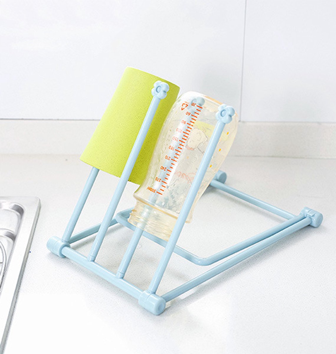 Storage Rack (Set of 2) - Kitchen Storage Rack - Space-Saving - Folding Rack - With 4 Supports, Corrosion-Resistant, Suitable for Storing Dishcloths, Cups and Baby Bottles - PP Material (Blue)