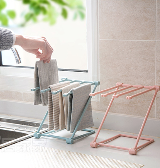 Storage Rack (Set of 2) - Kitchen Storage Rack - Space-Saving - Folding Rack - With 4 Supports, Corrosion-Resistant, Suitable for Storing Dishcloths, Cups and Baby Bottles - PP Material (Blue)