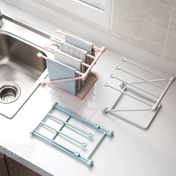 Storage Rack (Set of 2) - Kitchen Storage Rack - Space-Saving - Folding Rack - With 4 Supports, Corrosion-Resistant, Suitable for Storing Dishcloths, Cups and Baby Bottles - PP Material (Blue)