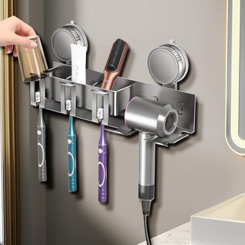 Toothbrush holder - Wall shelf - Bath shelf - Shower rack - Hair dryer shelving unit - Bathroom rack - Storage rack - Storage basket - Organizer - Draining rack - Bathroom furniture - Bathroom - Toilet - Black - 1 piece