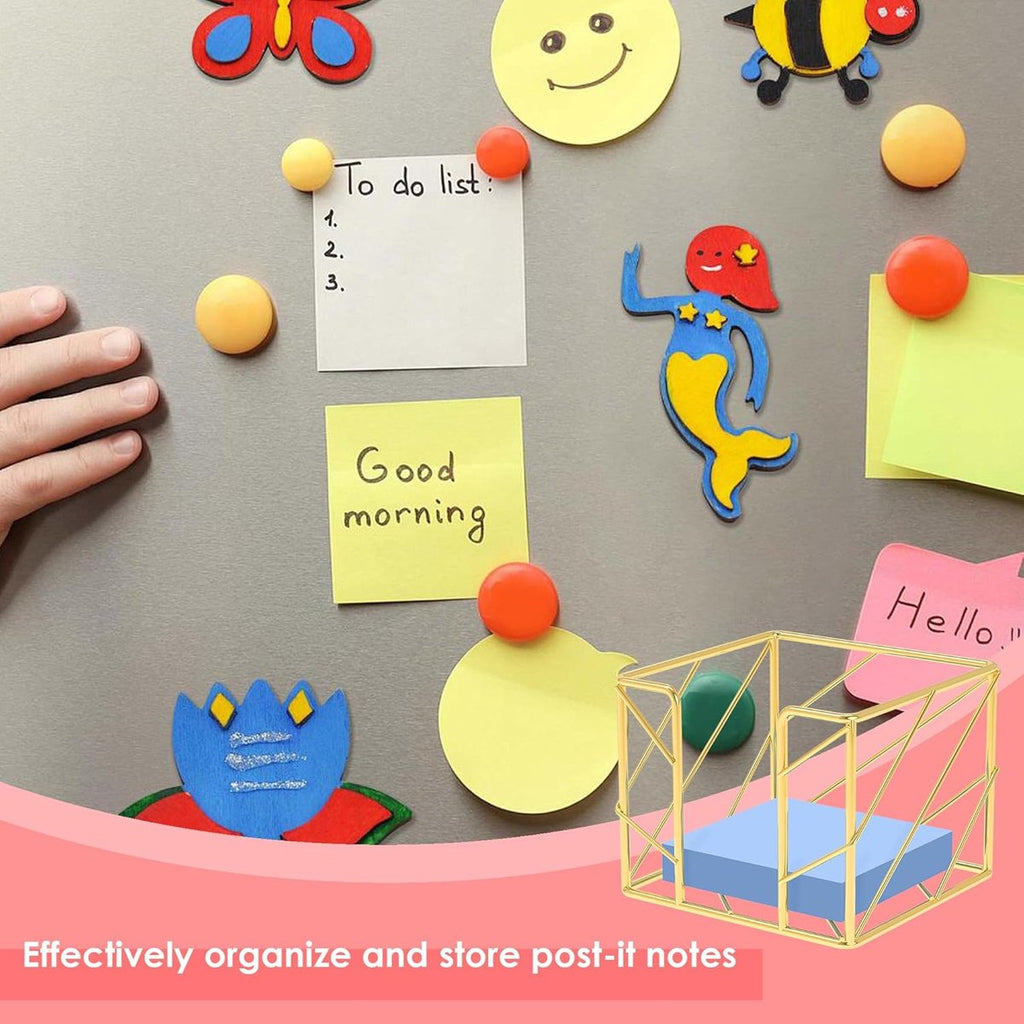 Sticky Note Organizer - Storage Rack - Metal Storage Rack - Creative Openwork Note Box - Desk Storage Accessories - Post-it Holder - Gold
