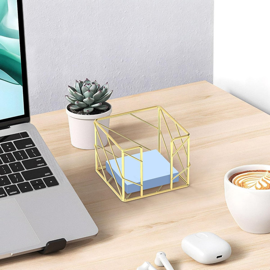 Sticky Note Organizer - Storage Rack - Metal Storage Rack - Creative Openwork Note Box - Desk Storage Accessories - Post-it Holder - Gold