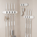 White Vacuum Suction Cup Mop & Broom Storage Rack Combination(3-Size: 2 Clips + 3 Clips + 4 Clips) - Heavy Duty Waterproof Rack for Bathroom & Kitchen