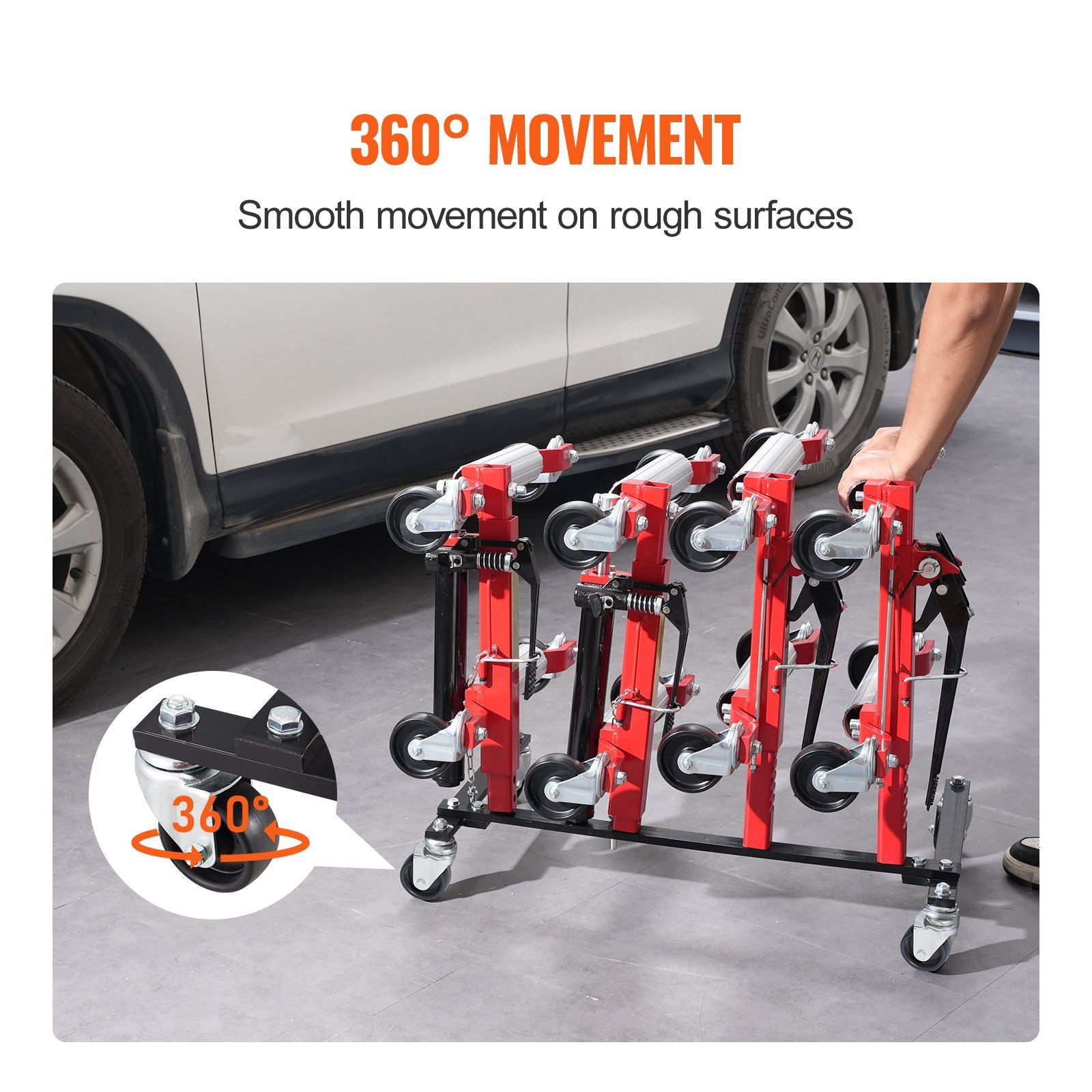 Car Dolly Rack, Storage Rack with 360° Rotatable Wheels, Hydraulic Ratchet Trolley Jack Stand Organizer, Jack Stands Holder Storage Rack, 4-Dolly Capacity, Compatible with Most Dollies